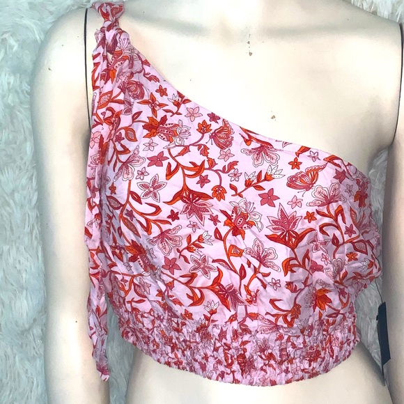 Floral One-Shoulder Pink Top - Picture 1 of 7